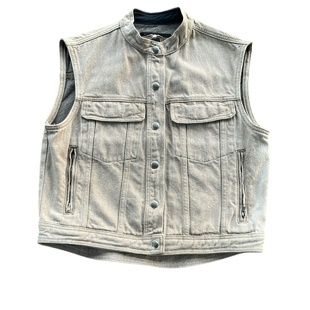 Harley Davidson Vest Womens Denim Sand Colored Button Jacket Vest Size Medium